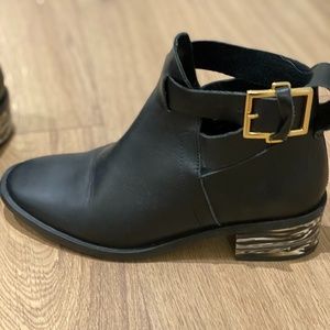 Booties - black leather with funky block heel